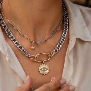 Celestial Layered Medallion Necklace 24K gold plated new
